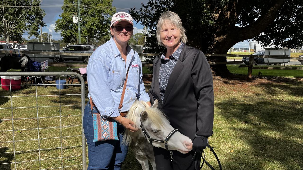 Debbie Shanks and Tania Wrangell with Silver, a little horse, at the Kingaroy Show on Saturday, May 3 2025.
