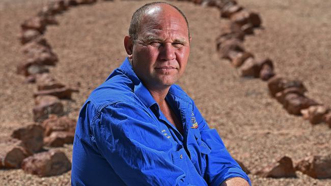 Joshua Gorringe, the general manager of the Mithaka Aboriginal Corporation cret stone structures. Picture: Lyndon Mechielsen