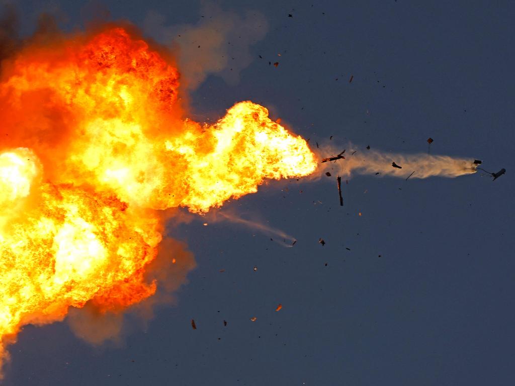 This photo taken from a position in northern Israel shows a Hezbollah UAV intercepted by Israeli air forces over north Israel on August 25. Picture: AFP