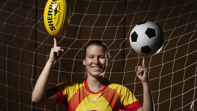 Aspiring Gold Coast Suns AFLW player Whitney Knight, 19, is also juggling a W-League career. Picture: CAVAN FLYNN