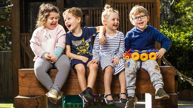 Generation Alpha, those born since 2010, will be the biggest globally within the next decade. They include four-year-olds (from left) Ariana Devine, Cameron McKelson, Lola Lawson and Connor Helling. Picture: Nigel Hallett