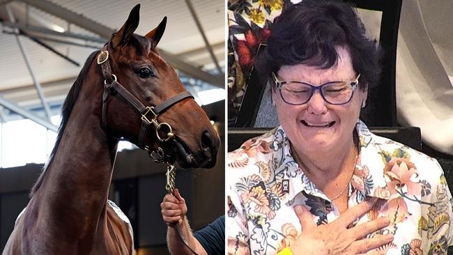 Debbie Kepitis bursts into tears as she successfully bids $10 million for Winx's filly at the Inglis Easter Yearling Sale earlier this year. Pictures: File