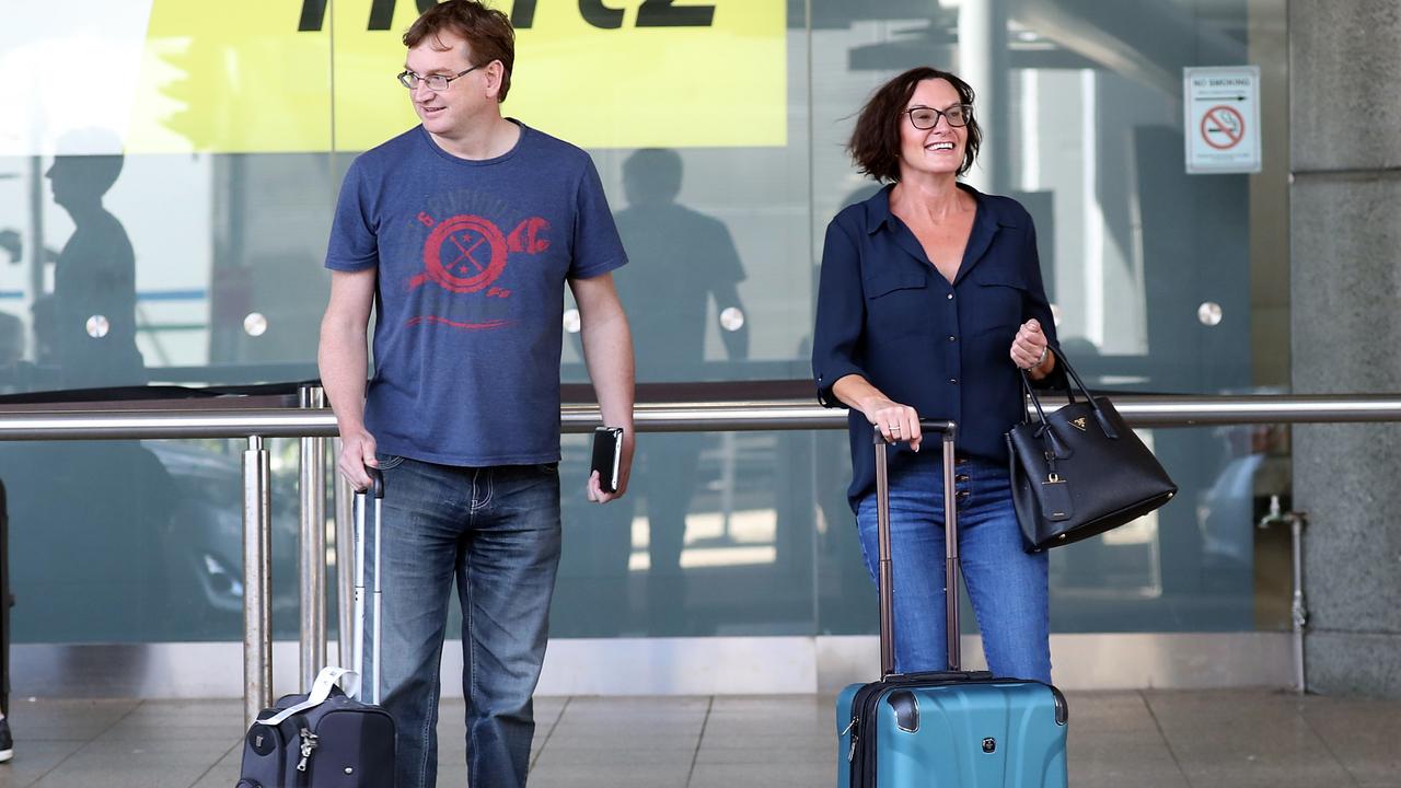 Cass and her brother at Sydney airport yesterday. Picture: Diimex