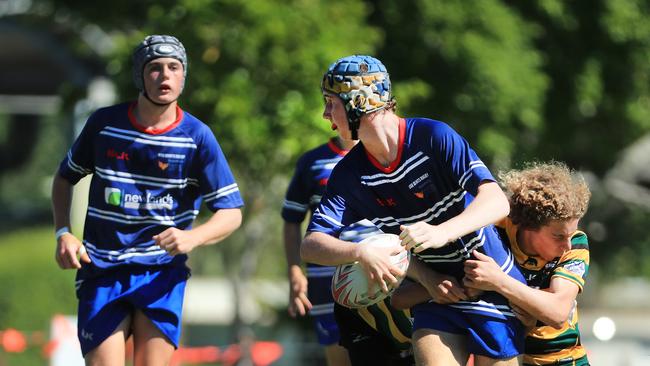 SURFERS PARADISE RUGBY, GOLD COAST , AUSTRALIA - April 10, 2021: Surfers Paradise Dolphins U14sv USQ Saints U14s - Day Two of King of the Country rugby tournament.Played at Surfers Paradise Eagles Rugby Ground at Southport. Picture: Scott Powick Newscorp