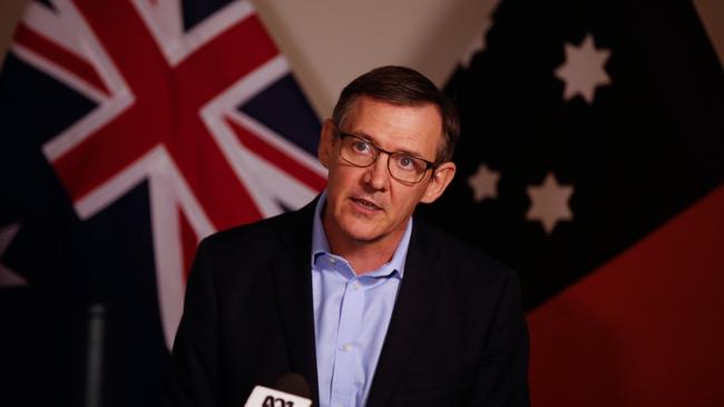 Chief Minister Michael Gunner pictured on Friday announcing the membership of the NT's Economic Reconstruction Authority, a group created to economically steer the Territory. Picture: Glenn Campbell