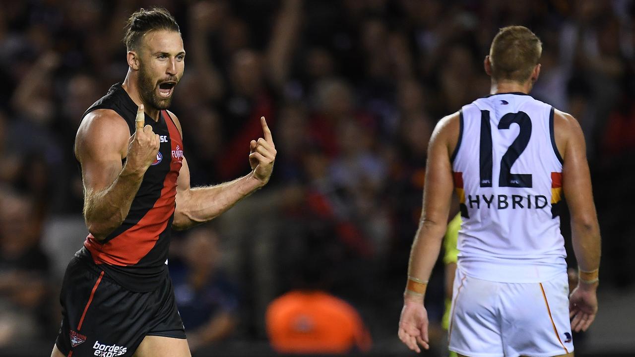 Cale Hooker’s Bombers face the Crows. (AAP Image/Julian Smith)