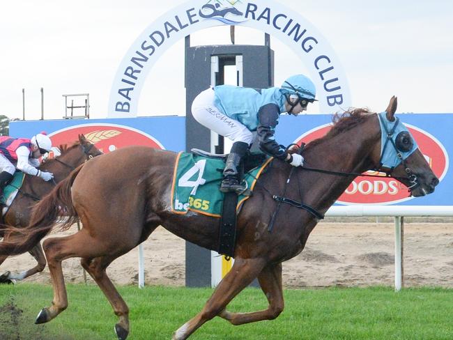 Superset ridden by Jackie Beriman wins the Albert & Co Catering BM58 Handicap at Bairnsdale Racecourse on April 15, 2024 in Bairnsdale, Australia. (Ross Holburt/Racing Photos via Getty Images)