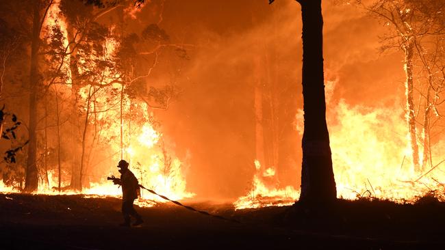 Firefighters and local residents fight a bushfire between Batemans Bay and Ulladulla. Picture: supplied