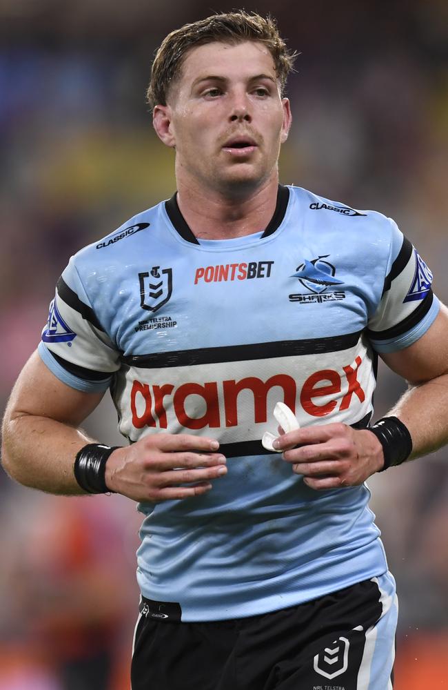 NRL Round 21 2024 – Cowboys vs Sharks. Blayke Brailey runs off the field after being sin binned. Picture: NRL Imagery