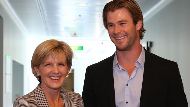 Star power ... Foreign Minister Julie Bishop and Thor actor Chris Hemsworth at Parliament House. Picture: News Corp Australia