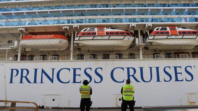 Police from the Southern Region's High-Visibility Police Unit assisting with operations at Port Kembla while the Ruby Princess was docked at the location. Picture: NSW Police.