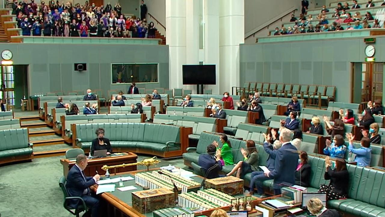 There was a standing ovation from the public gallery as Tony Burke introduced legislation to implement 10 days of domestic violence and family leave to the House. Picture: Twitter