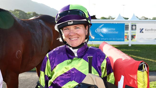 Jockey Lacey Morrison wins the Cairns Amateurs Cup by two lengths, riding Cashin' Chex, at the Cairns Jockey Club, Cannon Park. Picture: Brendan Radke