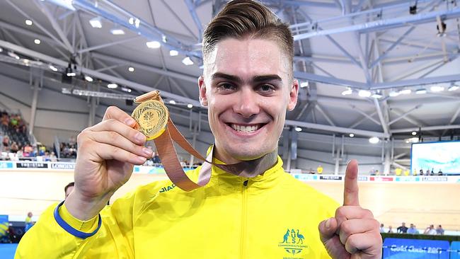 Matt Glaetzer defended the keirin title he won in Glasgow four years ago. Picture: AAP Image/Dan Peled