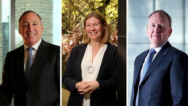 L to R: Australian Super chief investment officer Mark Delaney, AMP chief investment officer Anna Shelley and Colonial First State chief investment officer Jonathan Armitage