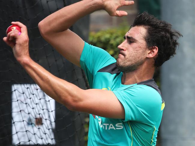 Mitchell Starc during Australian team training ahead of the 5th Ashes Test at the SCG. Picture. Phil Hillyard