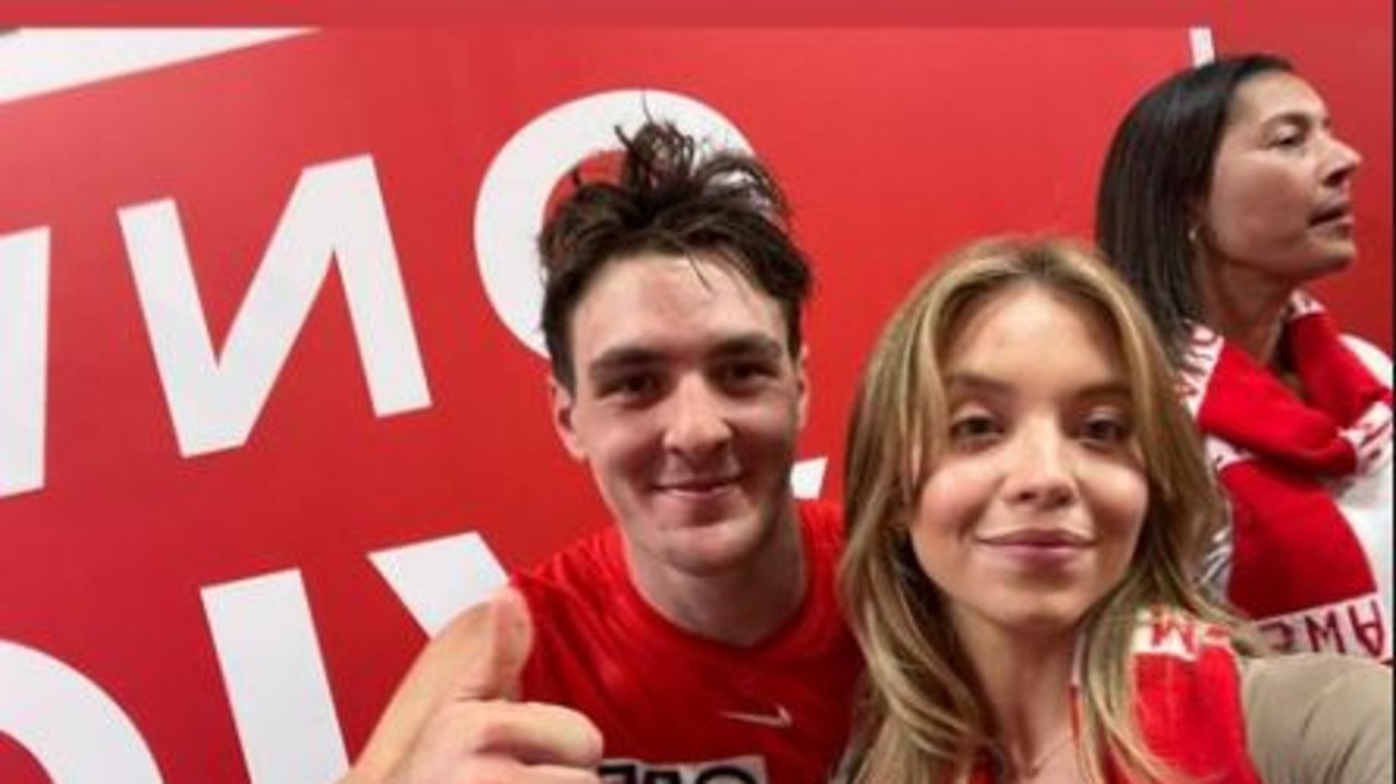 Sydney Sweeney visiting Sydney last month and attending an AFL game.