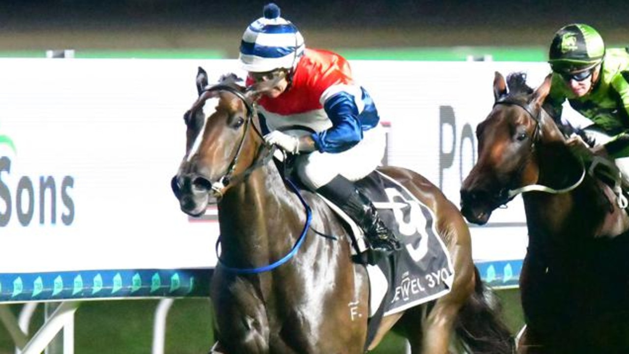 Hearts Are Better races away with the QTIS Jewel 3YO last Saturday at the Gold Coast. Picture: Grant Peters / Trackside Photography