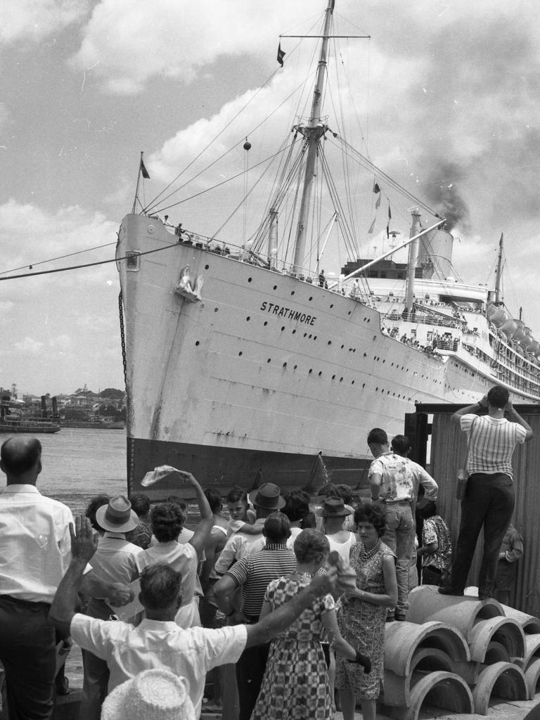 Relatives of passengers on cruise ship Strathmore went to Hamilton to meet the ship in 1962. The visitors were not allowed on the wharf due to a cholera outbreak on-board. Picture: Jim Fenwick