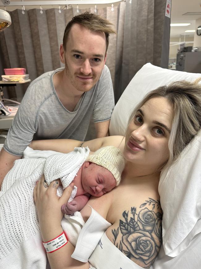 Amy Phillips with baby Wren born at Hobart Private in 2023. Deliver for Tassie Mums campaign. Picture: Amy Phillips