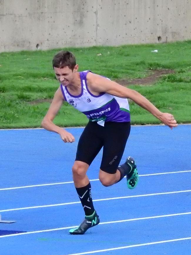 Mitch Christiansen out of the blocks in a 200m event.