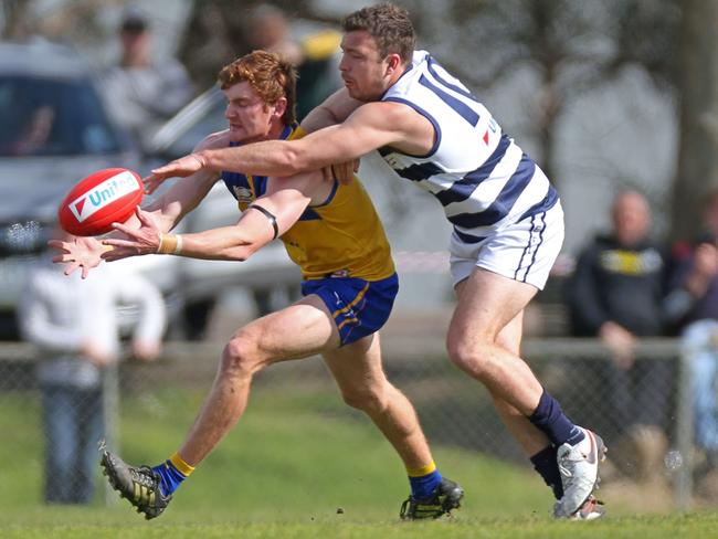 Ryan Morrison looks to win the ball for Noble Park in a final against Doncaster in 2016. Picture: Brendan Francis