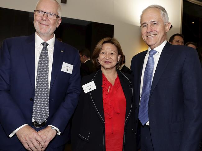 Milne, Guthrie and former Prime Minister Malcolm Turnbull earlier this year. Picture: Alex Ellinghausen