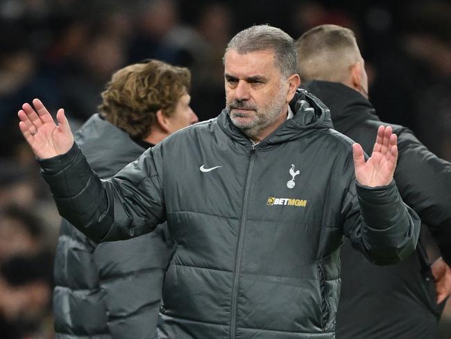 LONDON, ENGLAND - FEBRUARY 26: Ange Postecoglou, Manager of Tottenham Hotspur, reacts after the team's defeat in the Premier League match between Tottenham Hotspur FC and Manchester City FC at Tottenham Hotspur Stadium on February 26, 2025 in London, England. (Photo by Shaun Botterill/Getty Images)