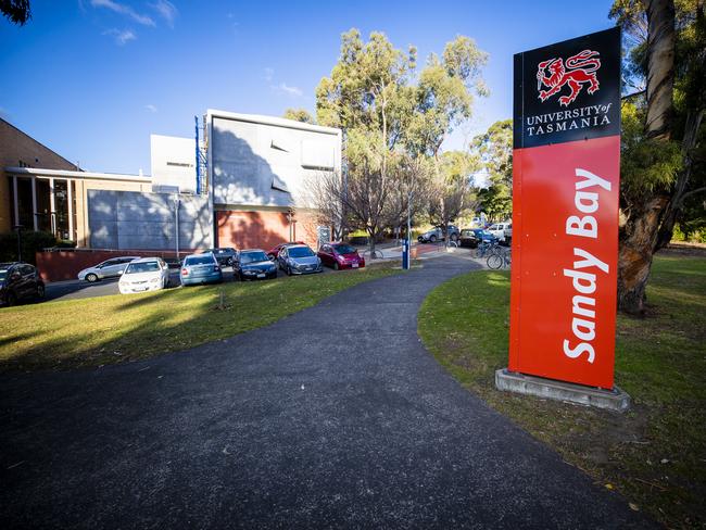 University of Tasmania building and signage, Sandy Bay Campus. Picture: Richard Jupe File / generic / landscape / general view / educations / training / development / city / Hobart /  capital / city deal