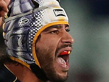 Cowboys Johnathan Thurston celebrates his sides fightback win during NRL match Parramatta Eels v Nth Queensland Cowboys at Pirtek Stadium, Parramatta. pic. Phil Hillyard