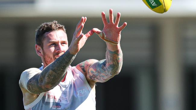 St Kilda forward Tim Membrey training at the club's Noosa hub. Picture: Corey Scicluna