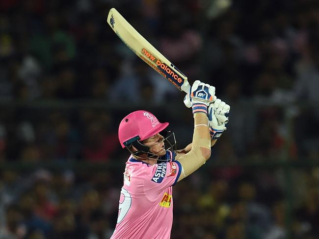 Rajasthan Royals' Steve Smith plays a shot during his first innings back in the IPL. Picture: Money Sharma/AFP