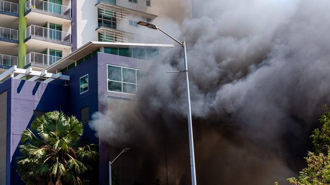 The UWU NT alleges that structural fires, such as this one in Darwin in 2020, have placed NT firefighters under significant risk due to failure to adhere to national WHS laws. Picture: Che Chorley