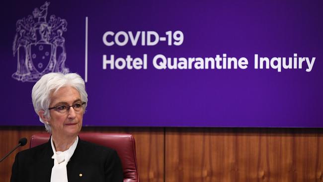 The Honourable Jennifer Coate AO during COVID-19 Hotel Quarantine Inquiry. Picture: James Ross/Getty Images