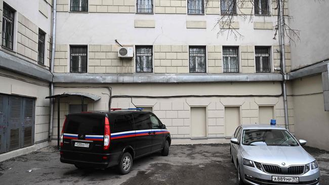 Cars parked in the yard of the Lefortovsky court. Picture: AFP.