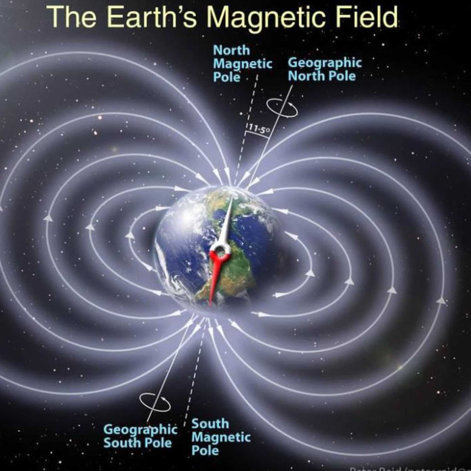 Earth’s magnetic poles are not located in the same spot as its geographical poles.