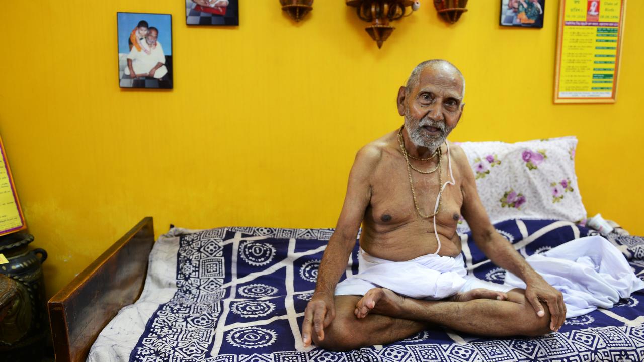 The monk attributes his long life to celibacy, yoga and simple food. Picture: Dibyangshu Sarkar/AFP