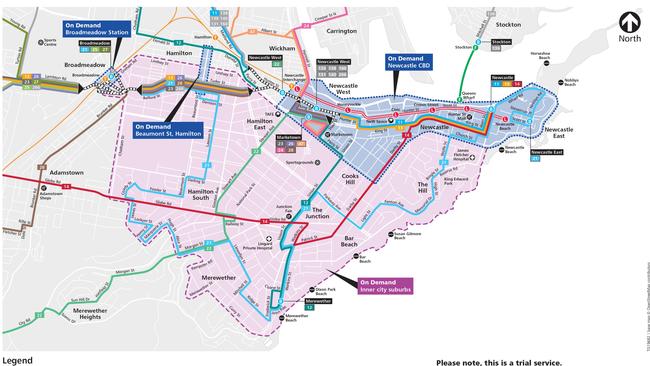 Newcastle on demand map with points of interest around the city.