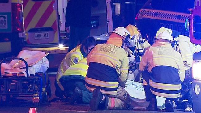 A young L-plater motorcyclist has been rushed to hospital with leg injuries after a serious crash at Clarence Gardens. Picture: 7NEWS