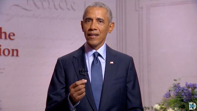 Former US President Barack Obama ripped into Donald Trump during a speech. Picture: Democratic National Convention / AFP