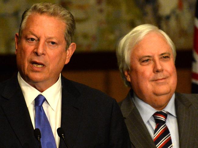 Strange bedfellows indeed ... Mining magnate MP Clive Palmer and environmental crusader and former US Vice President Al Gore.