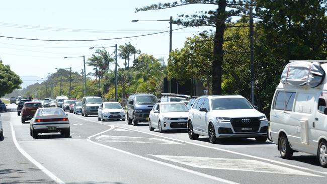 Heavy traffic in Byron Bay on Monday, November 23, 2020. The town has been busy as school-leavers prepare to celebrate an informal schoolies and other travellers have been flocking to the seaside town. Picture: Liana Boss