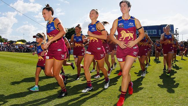 Lions players take the field at Brisbane’s South Pine Complex. Photo: Getty Images