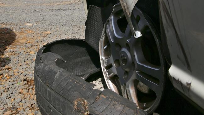 A stolen car from Gordonvale found in Woree four days later with its tyres blown out. Picture: Marc McCormack