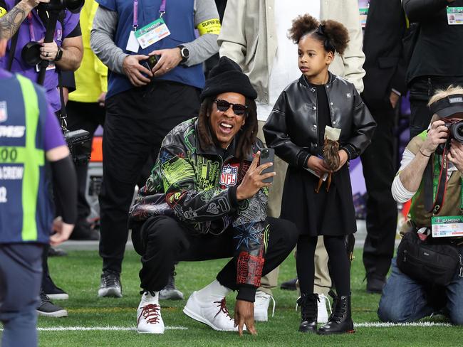 Jay-Z with daughter Rumi at Allegiant Stadium. Picture: Getty Images