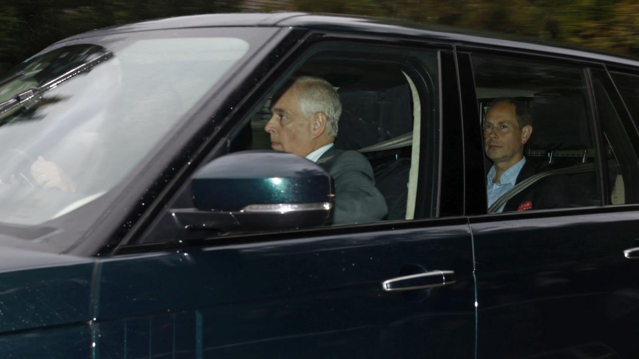(L-R) Prince William, Duke of Cambridge (driving), Prince Andrew, Duke of York, Sophie, Countess of Wessex (unseen) and Edward, Earl of Wessex arrive to see Queen Elizabeth at Balmoral Castle on September 8. Picture: Jeff J Mitchell/Getty Images