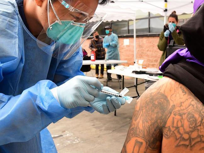 A man receives the COVID vaccine in Los Angeles. Picture: AFP