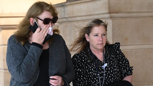 Mother of Michael Purse, Donna Ipers (left) leaving court after giving a victim impact statement in the murder case of her son. Picture: NCA NewsWire