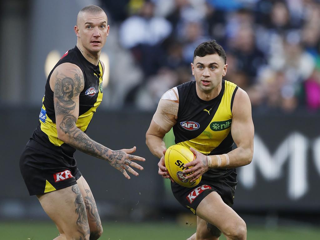 Tim Taranto and Dustin Martin. Picture: Michael Klein