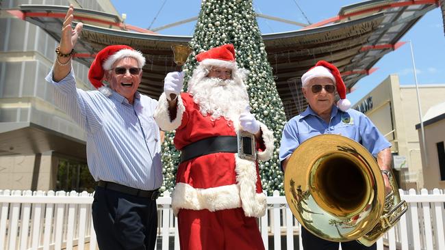 City of Darwin Mayor Kon Vatskalis, Santa and Bill Buckley are ready for Christmas in the tropics. Picture: (A)manda Parkinson